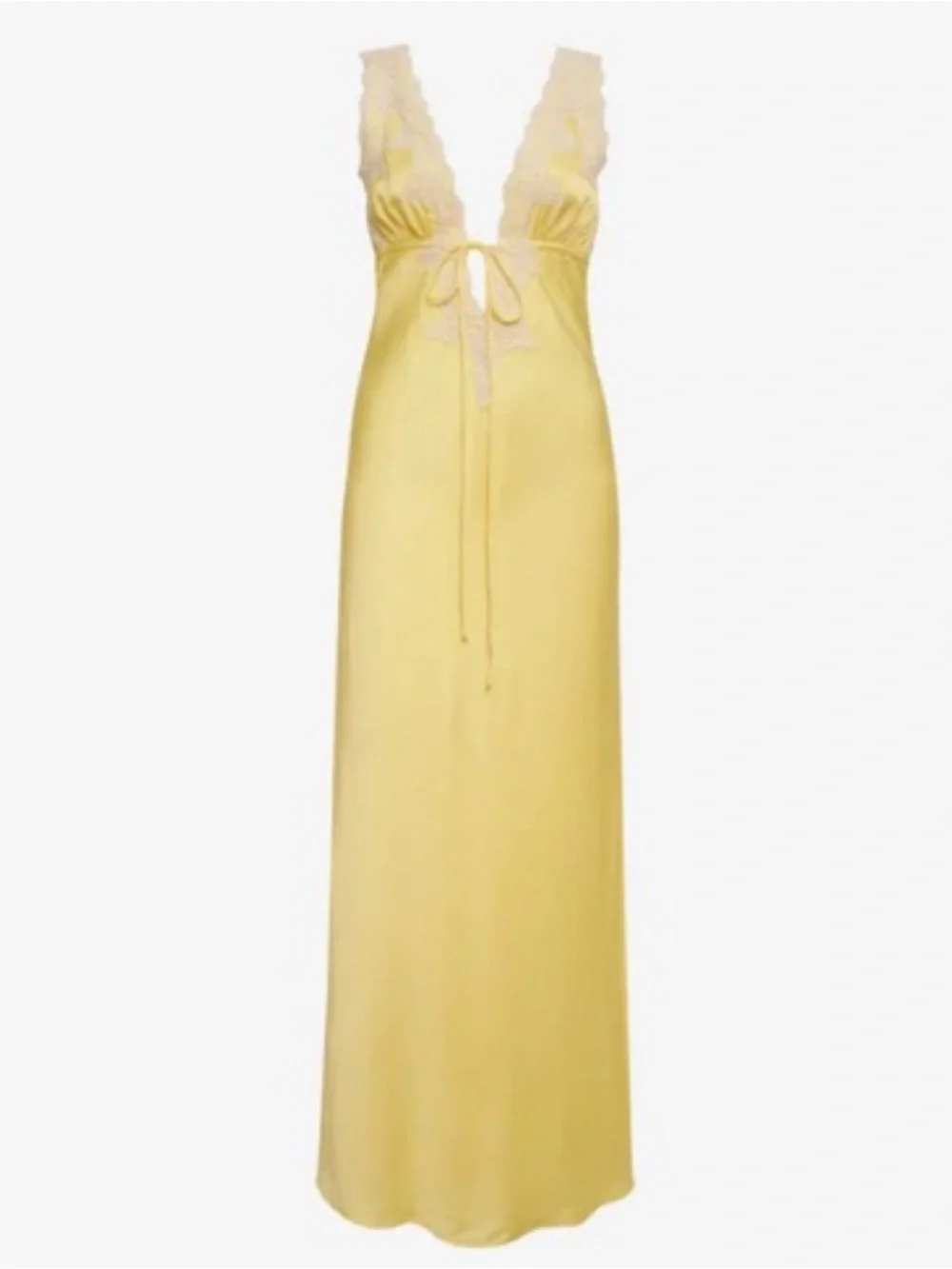 Rumored Yellow Satin Lace-Trim Slip Dress - Picture 2 of 11